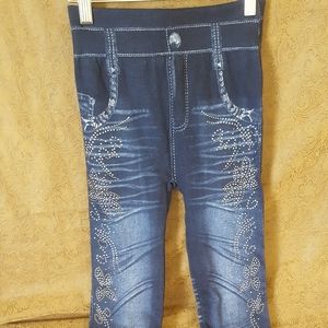 blingy blue jean look leggings